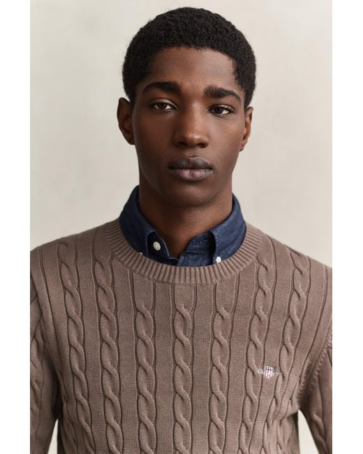 Gant Blue Cotton Cable Knit Crew Neck Sweater for men