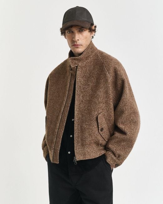 Gant Brown Wool Harrington Jacket for men