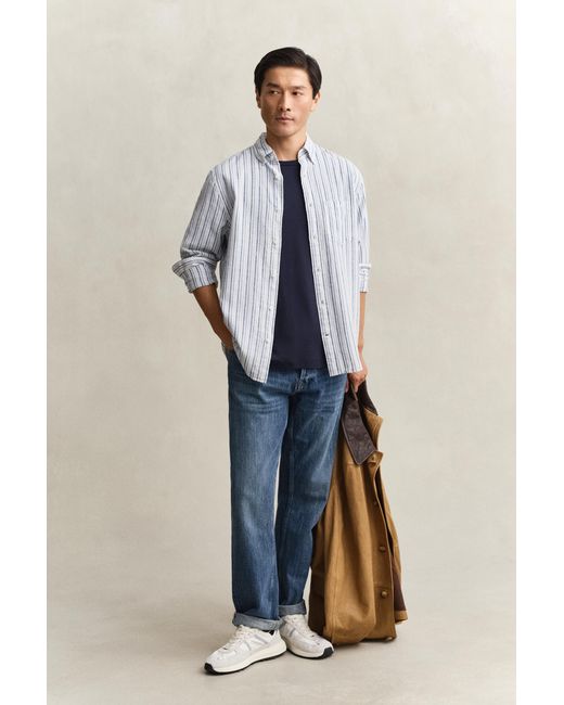 Gant Blue Striped Linen Blend Shirt for men