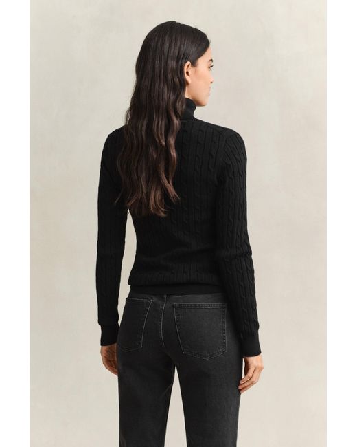 Gant Black Stretch Cotton Cable Knit Turtleneck Sweater