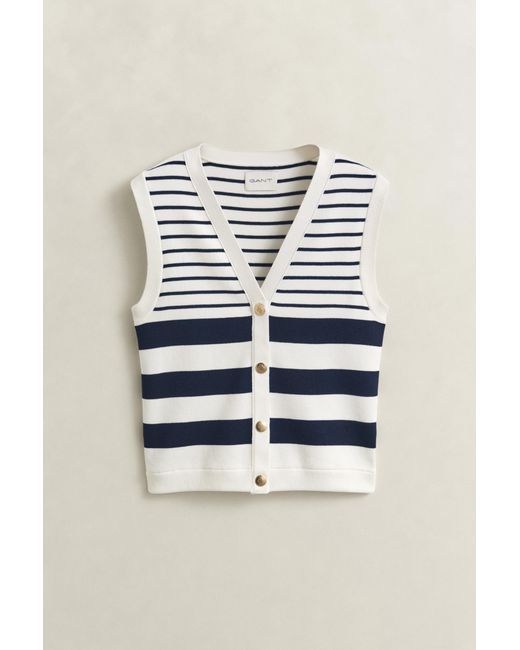 Gant Blue Striped Knit Vest Eggshell