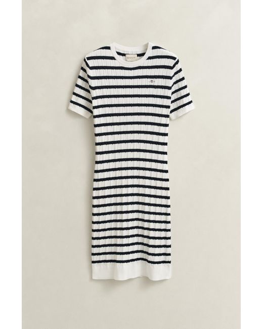 Gant Blue Cotton Cable Knit Dress Eggshell
