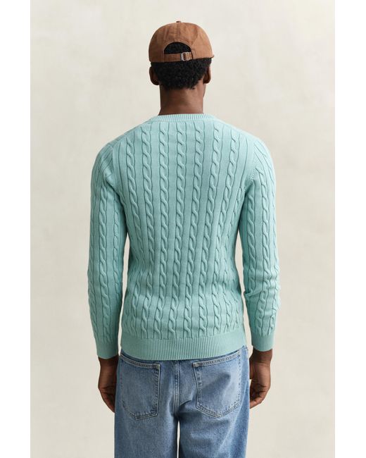 Gant Blue Cotton Cable Knit Crew Neck Sweater for men