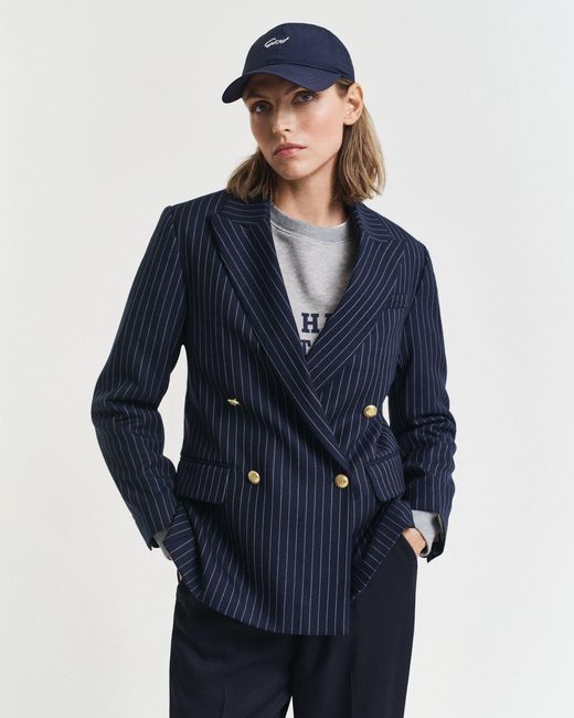 Gant Blue Regular Fit Pinstriped Club Blazer