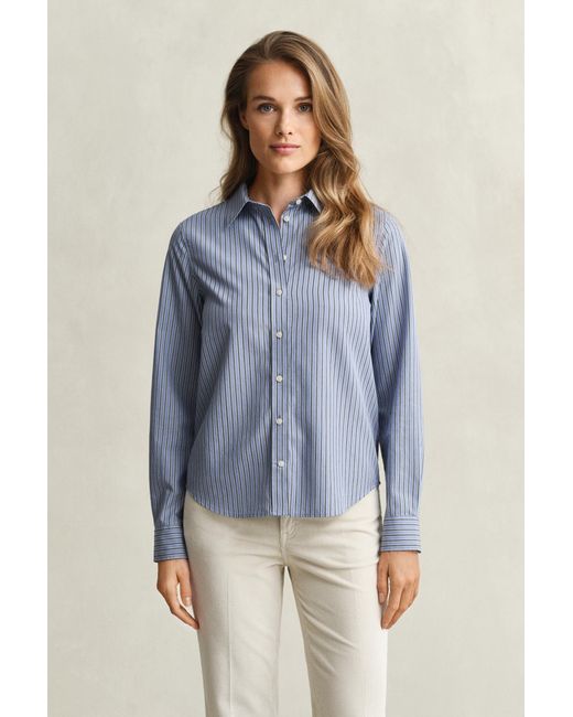 Gant Blue Regular Fit Striped Poplin Shirt