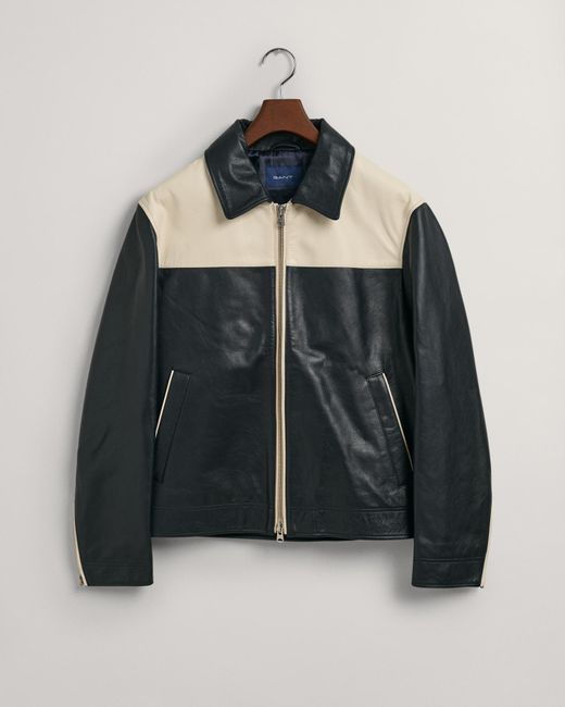 GANT Short Leather Jacket in Blue for Men | Lyst UK