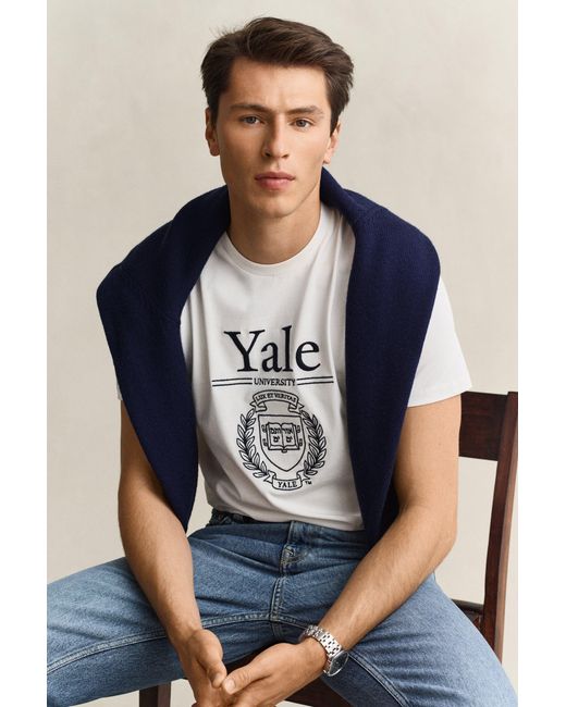 Gant Blue X Yale T-Shirt Eggshell for men