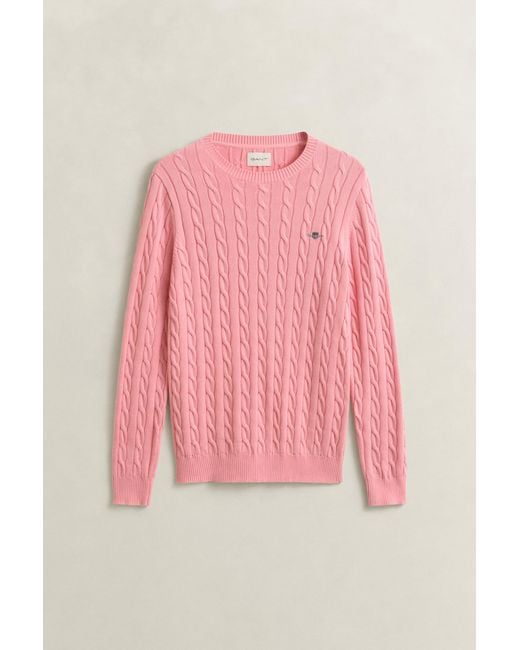 Gant Pink Cotton Cable Knit Crew Neck Sweater for men