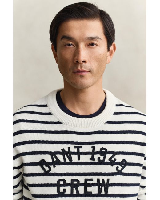 Gant Blue Breton Striped Graphic Sweater Eggshell for men