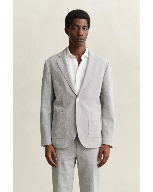 Gant Gray Seersucker Suit Jacket Eggshell for men