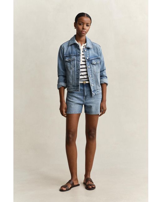 Gant Blue Striped Piqué Polo Shirt Eggshell
