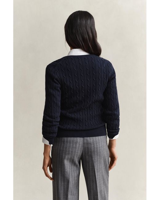 Gant Blue Stretch Cotton Cable Knit Cardigan