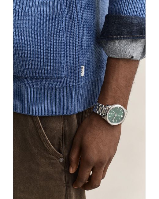 Gant Blue Ribbed Wool Zip Cardigan for men