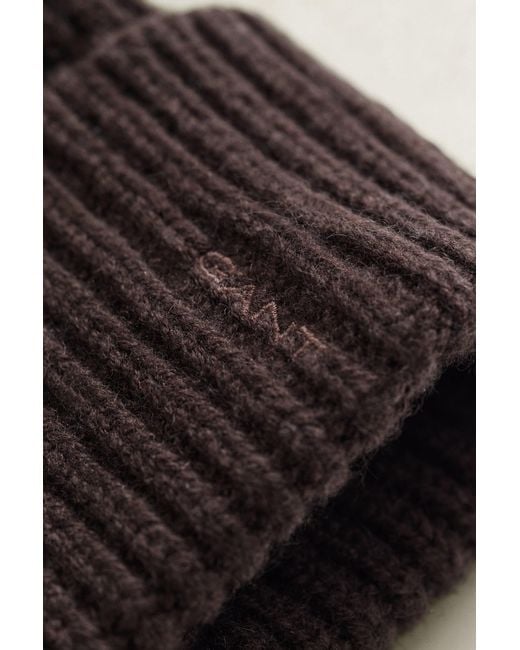 Gant Brown Ribbed Wool Cashmere Blend Beanie Deep