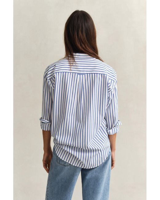 Gant Blue Relaxed Fit Striped Classic Poplin Shirt