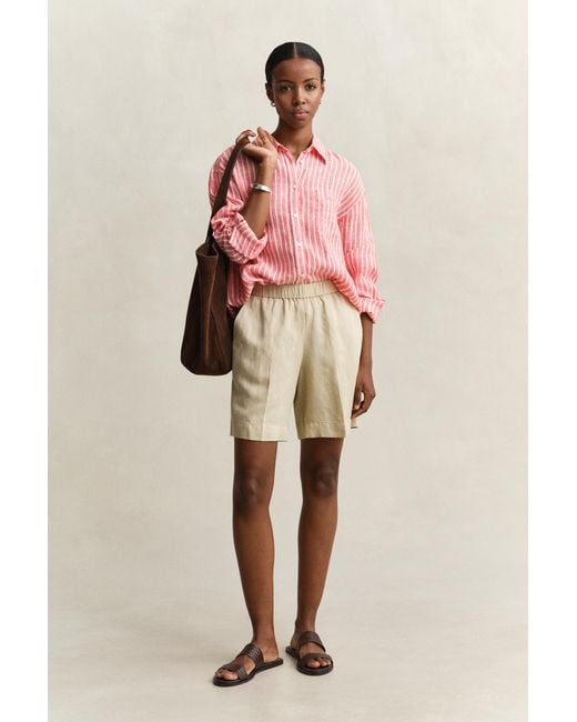 Gant Red Relaxed Fit Striped Linen Shirt