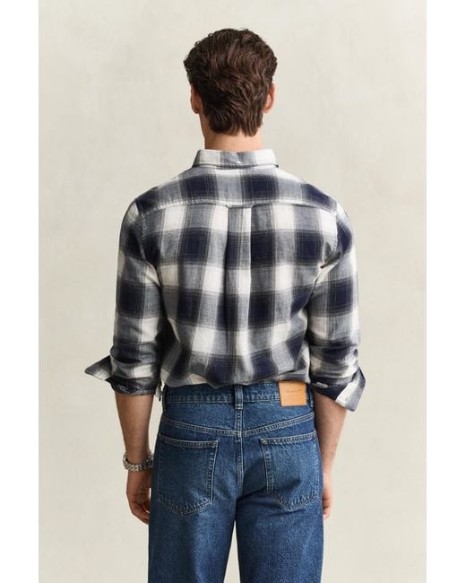 Gant Blue Checked Windblown Flannel Shirt Evening for men