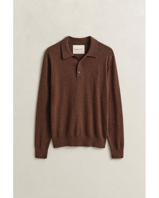 Gant Brown Slub Cotton Blend Polo Sweater for men