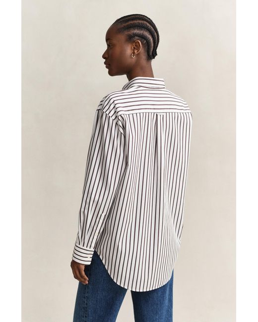 Gant White Relaxed Fit Classic Striped Poplin Shirt