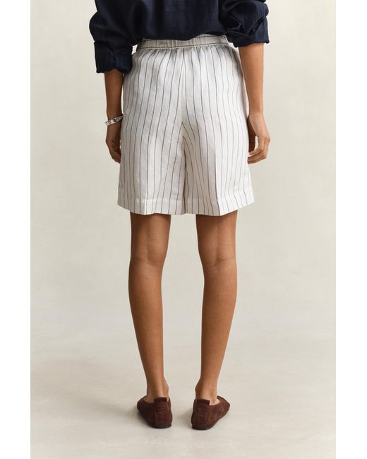 Gant Blue Striped Linen Blend Shorts Eggshell