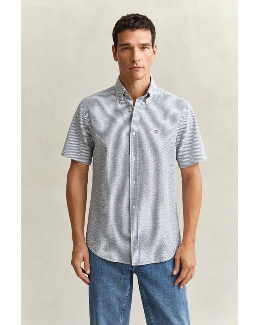 Gant Gray Striped Seersucker Short Sleeve Shirt for men