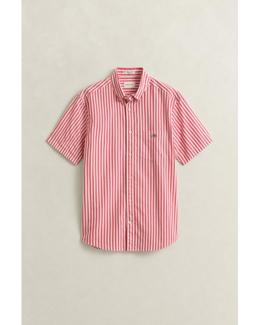 Gant Red Striped Classic Poplin Short Sleeve Shirt for men
