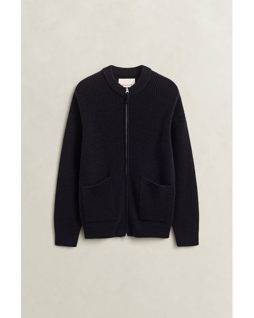 Gant Blue Ribbed Wool Zip Cardigan Evening for men