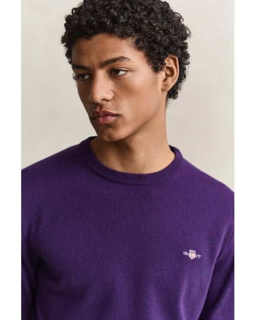 Gant Purple Lambswool Crew Neck Sweater for men
