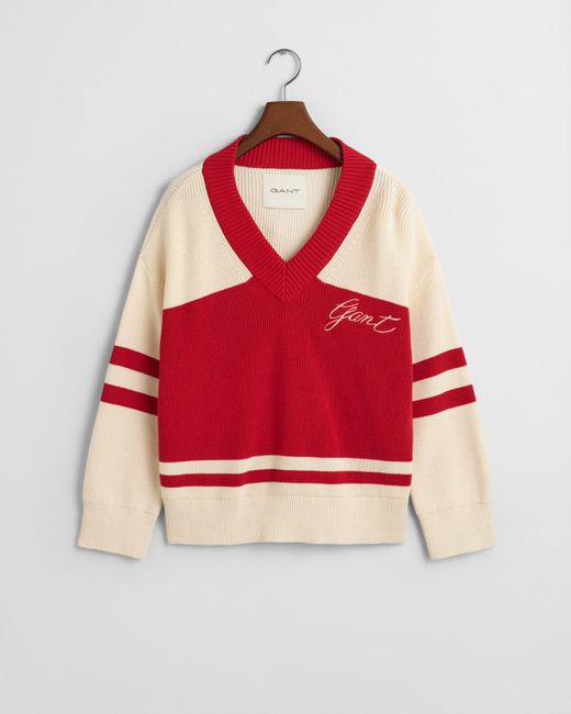 Gant Red Varsity Cotton V-Neck Sweater ()