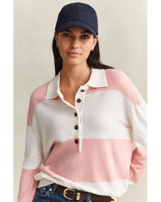 Gant Pink Knitted Barstriped Rugger Cream