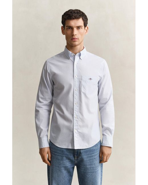 Gant Blue Classic Regular Striped Poplin Shirt for men