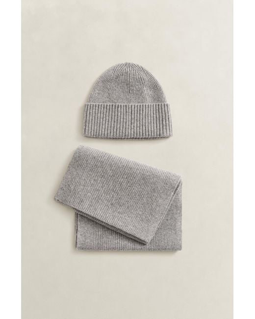 Gant Gray Cashmere Scarf & Beanie Gift Set Melange for men