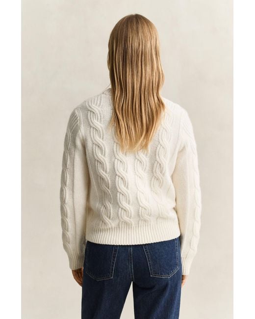 Gant Natural Wool Blend Cable Knit Sweater Cream
