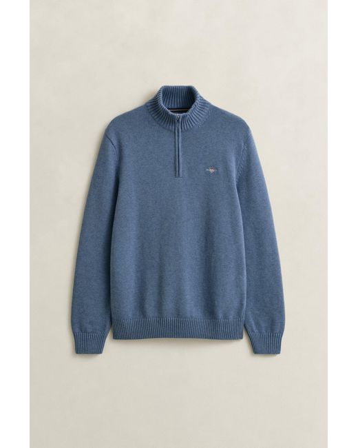 Gant Blue Casual Cotton Half-Zip Sweater Denim Melange for men
