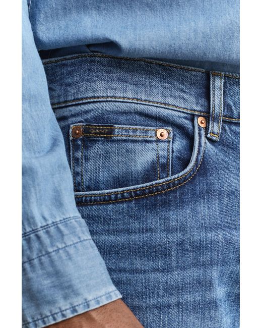 Gant Blue Regular Fit Jeans Mid Broken In for men