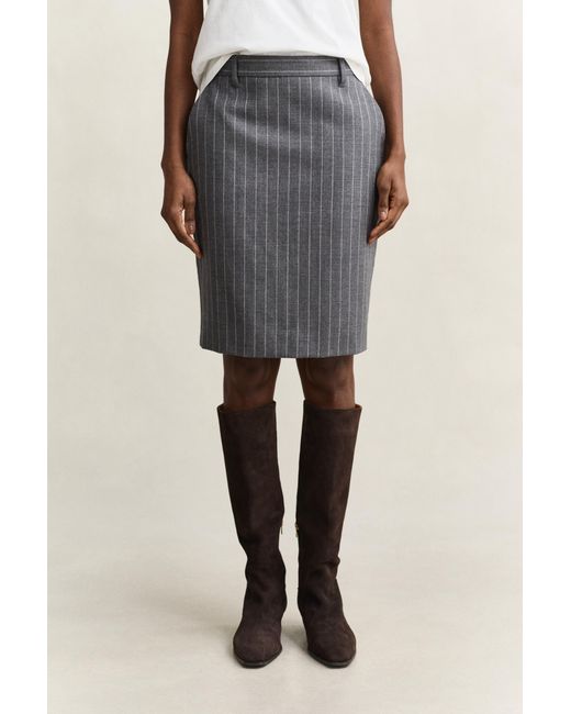 Gant Natural Pinstriped Wool Pencil Skirt Charcoal Melange