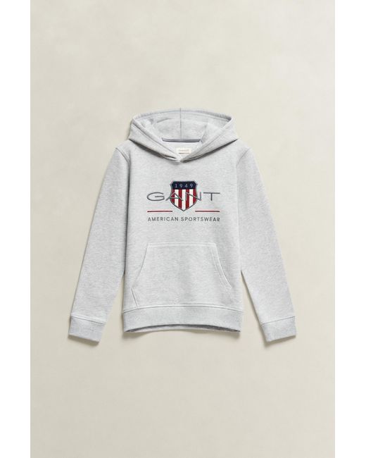 Gant Gray Teens Archive Shield Hoodie Melange