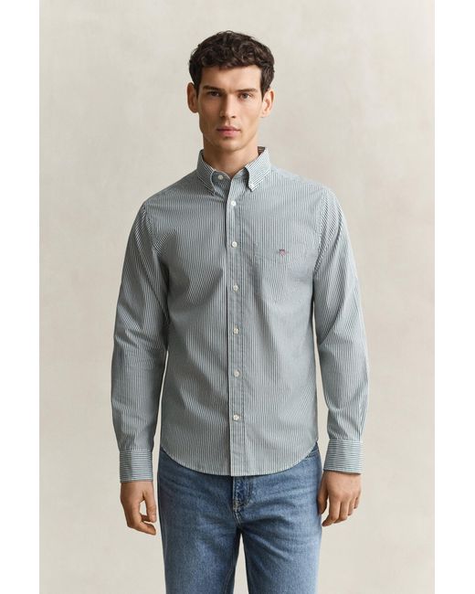 Gant Gray Classic Regular Striped Poplin Shirt for men