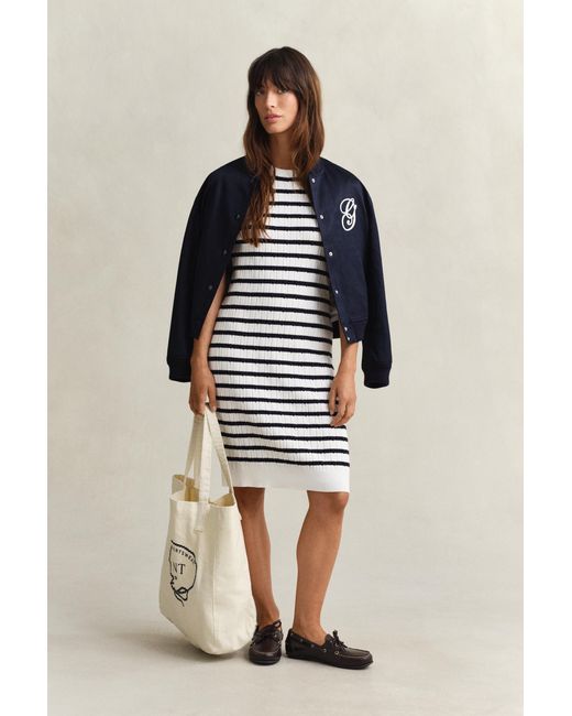Gant Blue Cotton Cable Knit Dress Eggshell