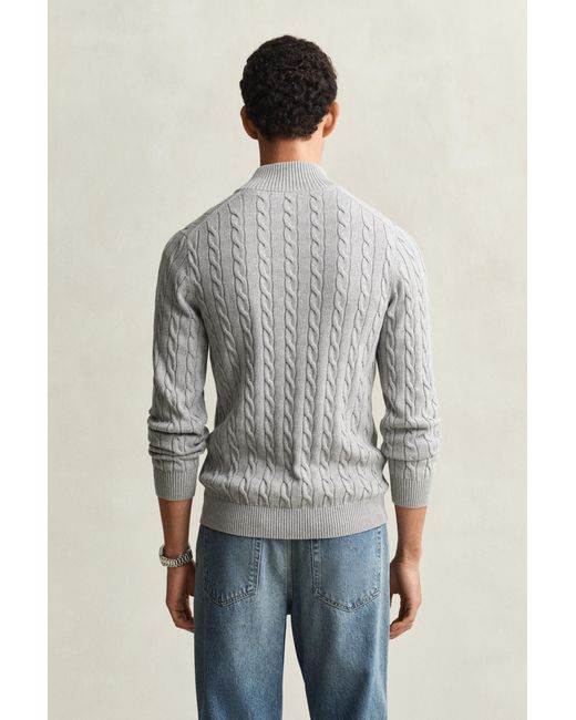 Gant Gray Cotton Cable Knit Half-Zip Sweater Melange for men