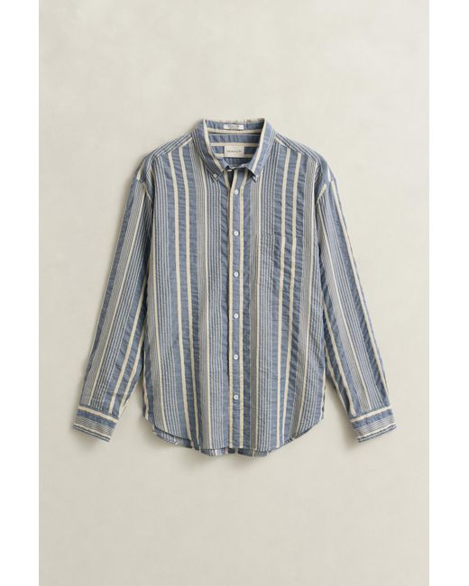 Gant Gray Relaxed Fit Striped Seersucker Shirt for men