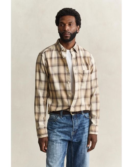 Gant Blue Checked Windblown Flannel Shirt Dry Sand for men