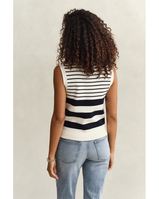 Gant Blue Striped Knit Vest Eggshell