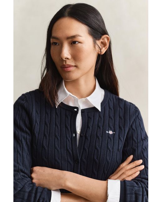 Gant Blue Stretch Cotton Cable Knit Cardigan