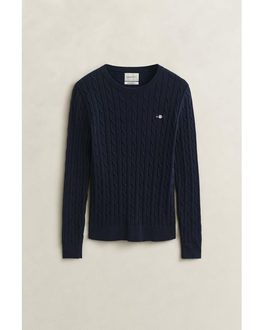 Gant Blue Stretch Cotton Cable Knit Crew Neck Sweater