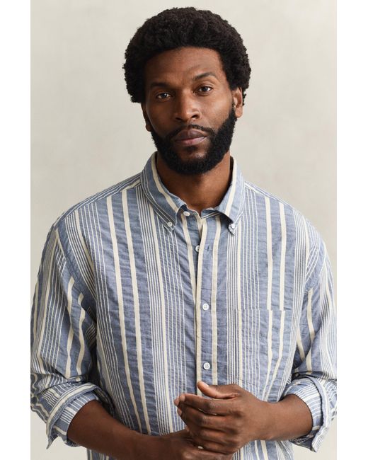 Gant Gray Relaxed Fit Striped Seersucker Shirt for men