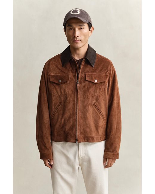 Gant Brown Suede Jacket Mahogany for men