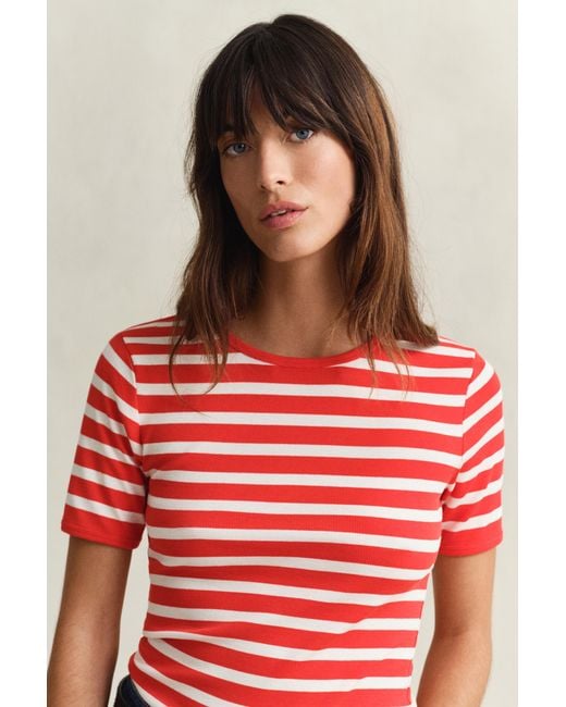 Gant Red Striped Rib T-Shirt