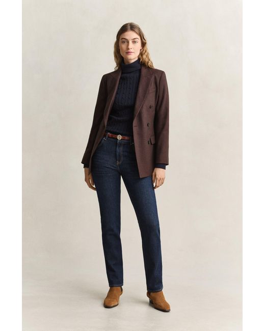 Gant Blue Stretch Cotton Cable Knit Turtleneck Sweater