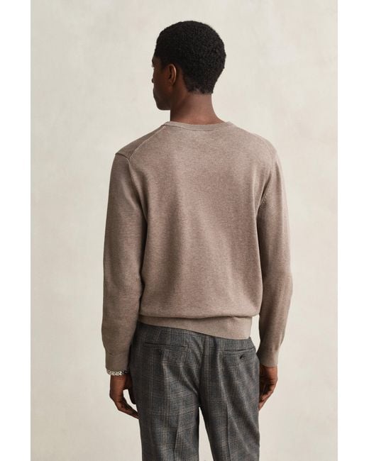Gant Brown Classic Cotton V-Neck Sweater for men